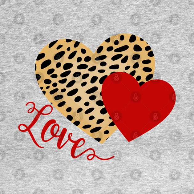 Red and Cheetah Pattern Hearts with Love Text by RageRabbit